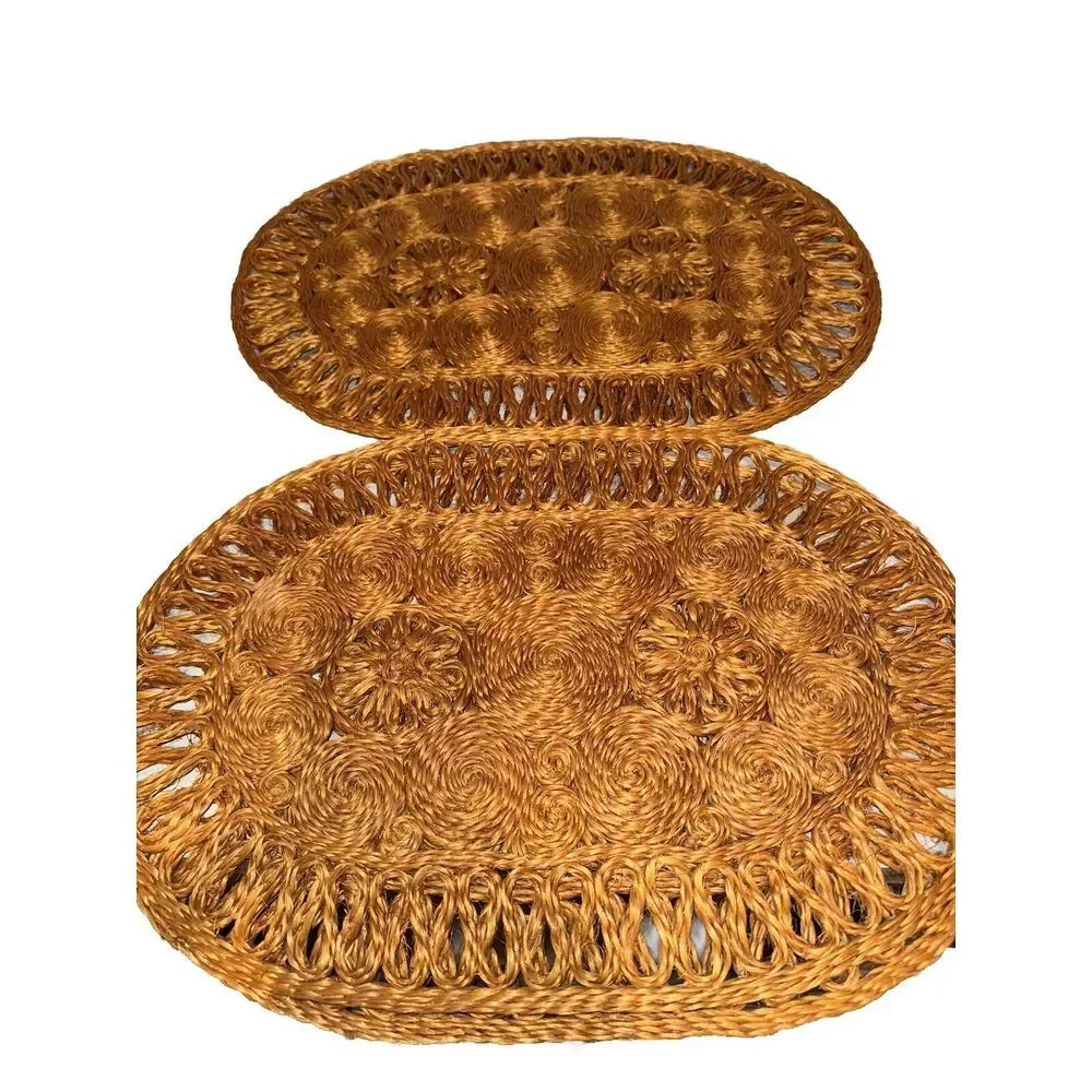 Vintage Natural Woven  Boho Oval Placemats Lot‎ Of 4